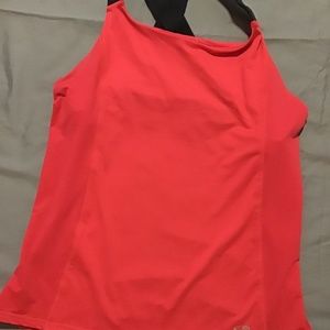 Womens Champion Racer Back Tank Top   Deep Salmon Pink w/Black Straps Size XL